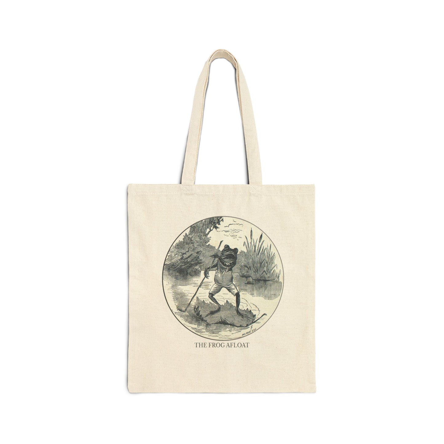 Vintage Antique The Frog Afloat Illustration Cotton Canvas Tote Bag | Black or Natural Printify