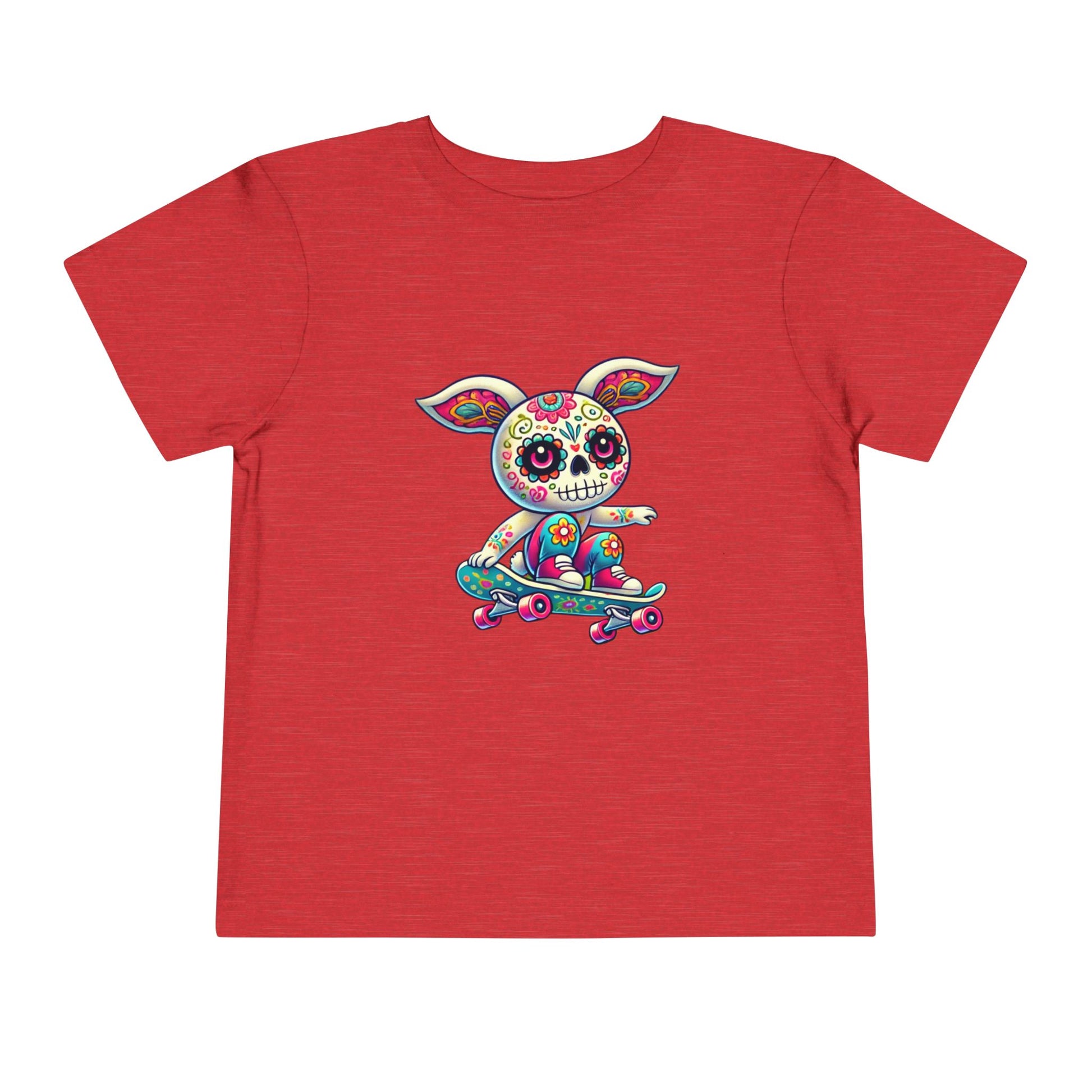 calavera sugar skull skater easter bunny rabbit on skateboard skateboarding red color tshirt