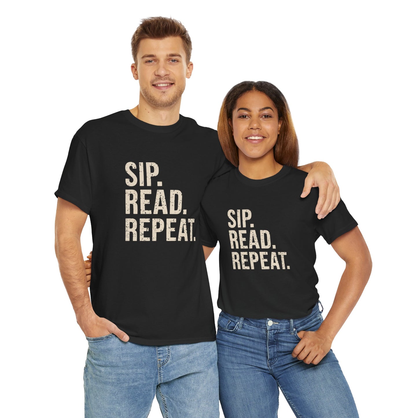 Sip Read Repeat Book Lover Casual Tee Printify