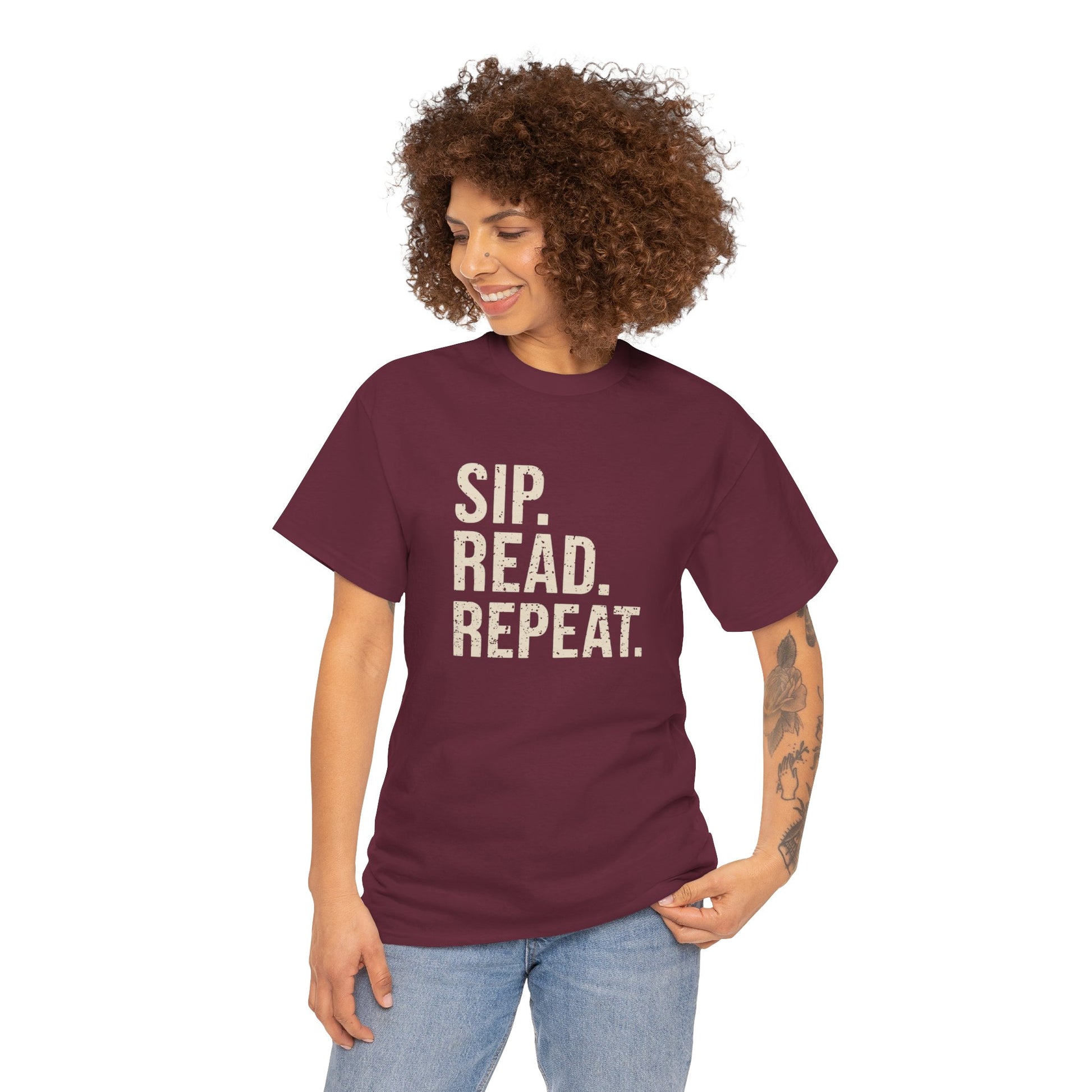 Sip Read Repeat Book Lover Casual Tee Printify