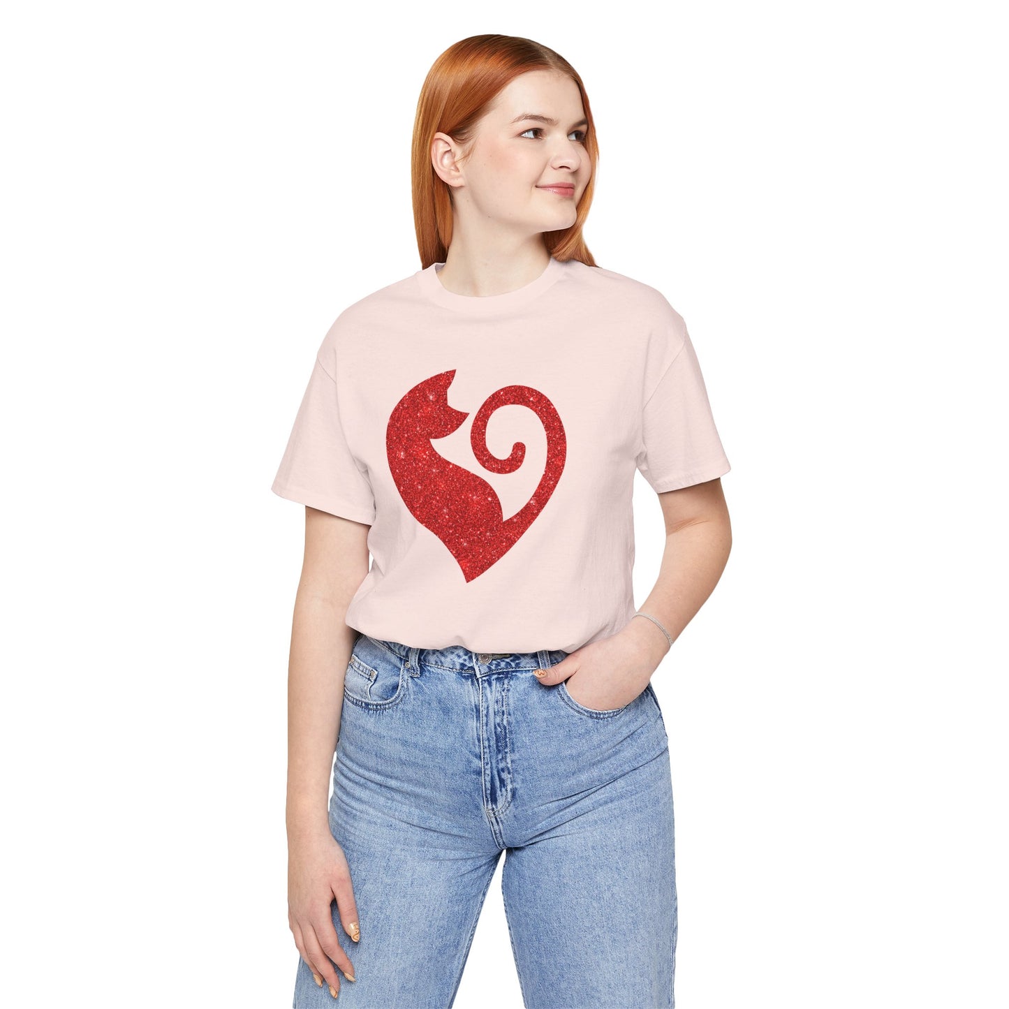 Cat Heart Red Glitter Tee