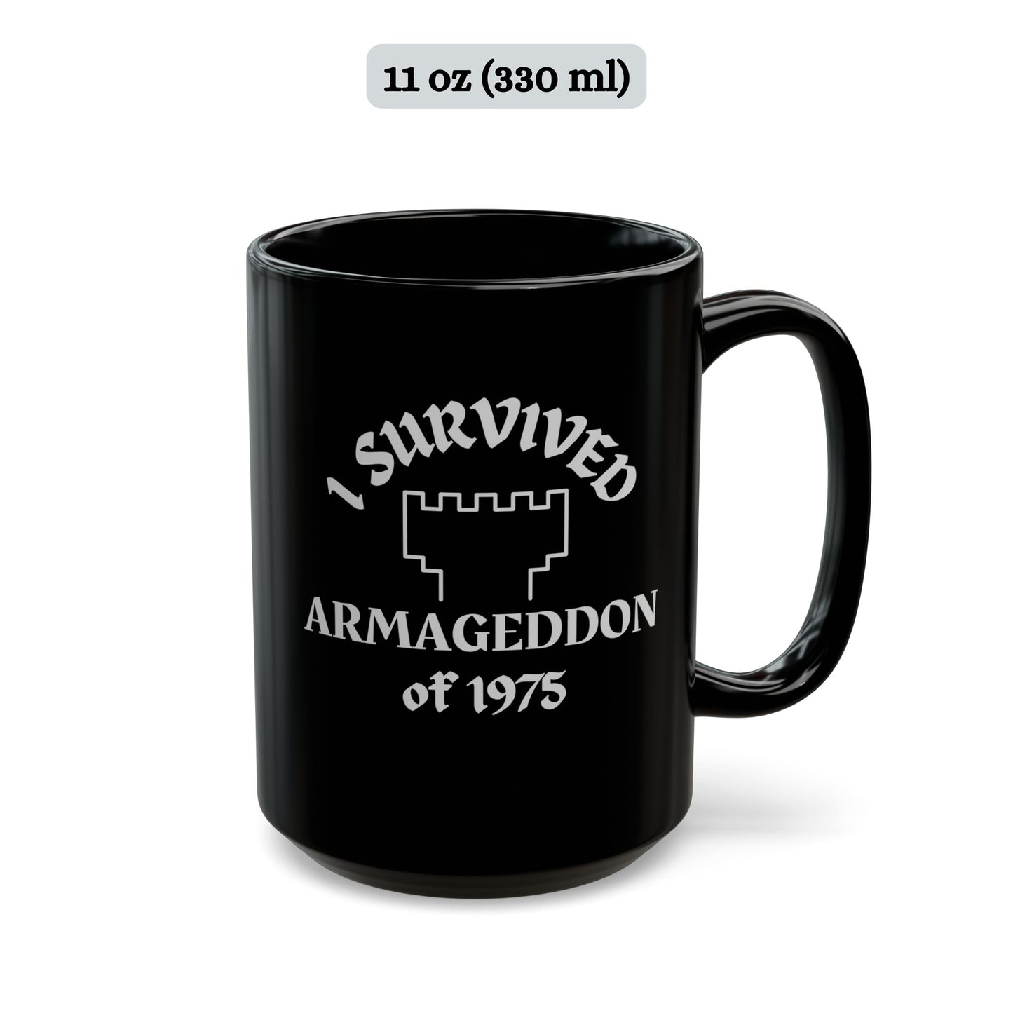 Taza de sobreviviente del Armagedón de 1975 del culto apóstata de ex testigos de Jehová disponible en 11 y 15 oz