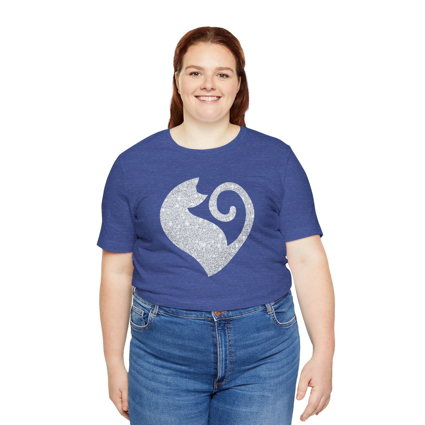 Cat Heart Silver Glitter Look Tee
