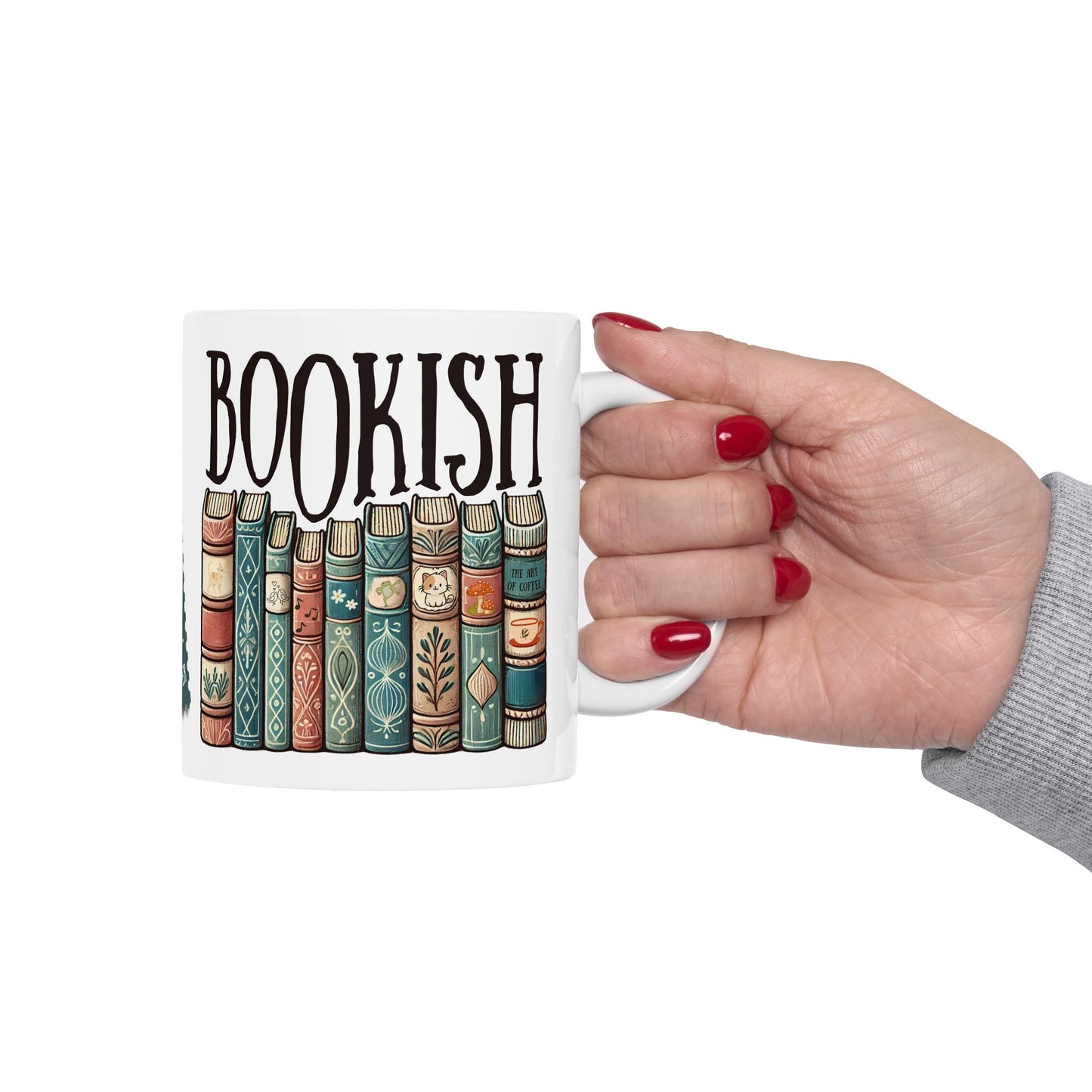 Taza de cerámica blanca Bookish disponible en 11 oz y 15 oz