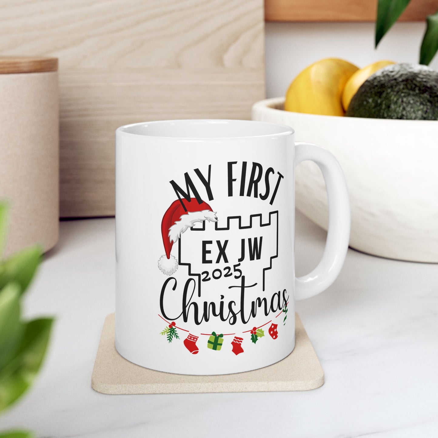 My First Ex JW Christmas Mug, Cult Survivor Gift in White Printify
