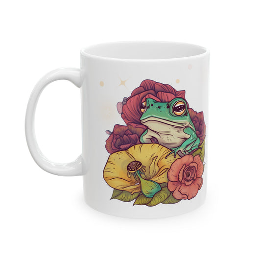 Taza Cottagecore con ranas y hongos venenosos | Diseño 4 | Disponible en 11 oz y 15 oz. Poema breve en la parte posterior