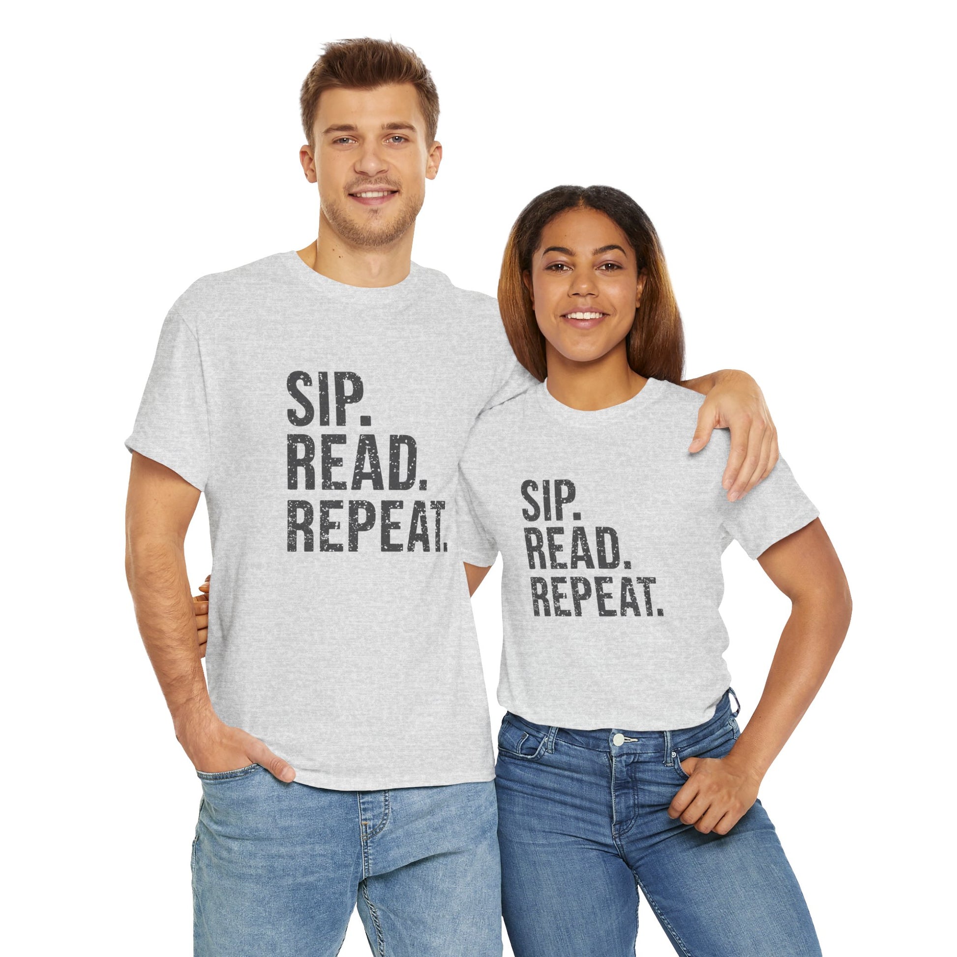 Sip Read Repeat Book Lover Casual Tee Printify