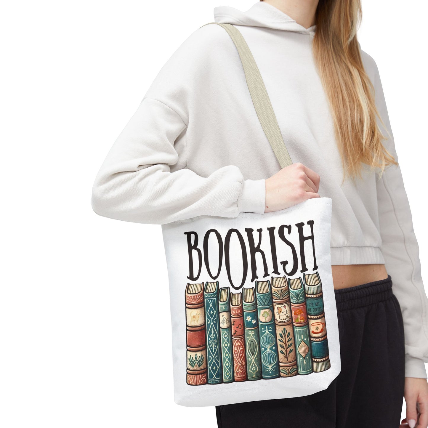 Bolsa de tela con temática de biblioteca para amantes de la literatura