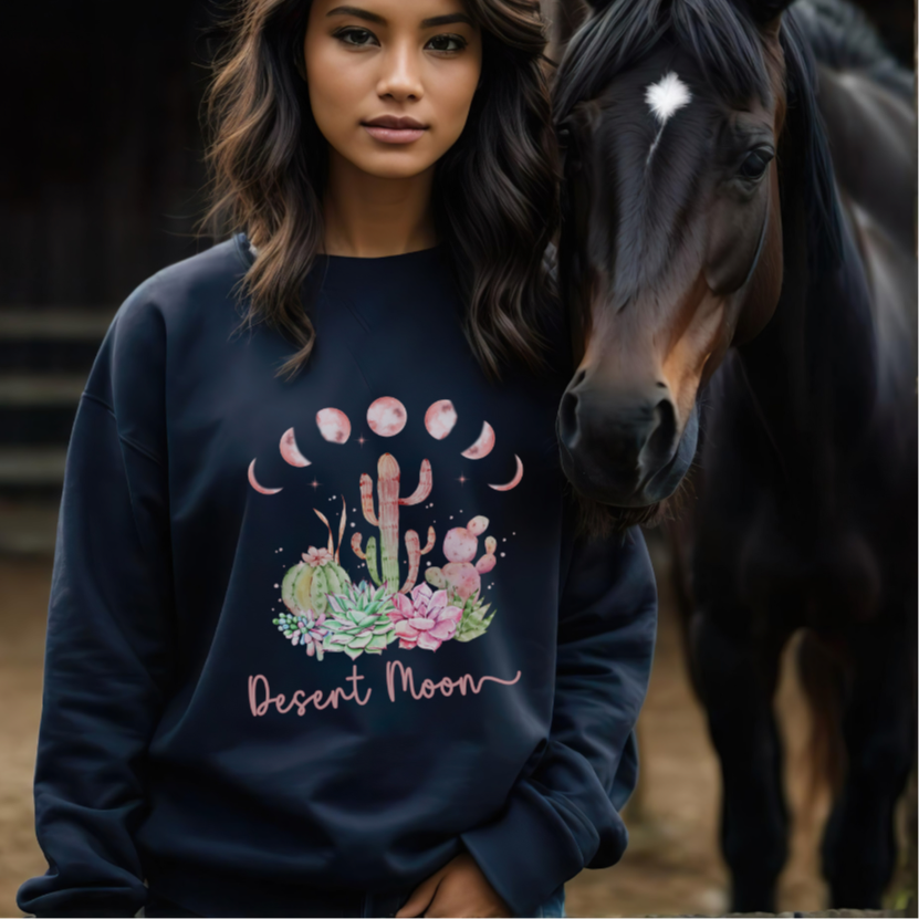 Watercolor Moon Phase Cacti and Succulents Sweatshirt, Cottagecore Lunar Floral Pullover
