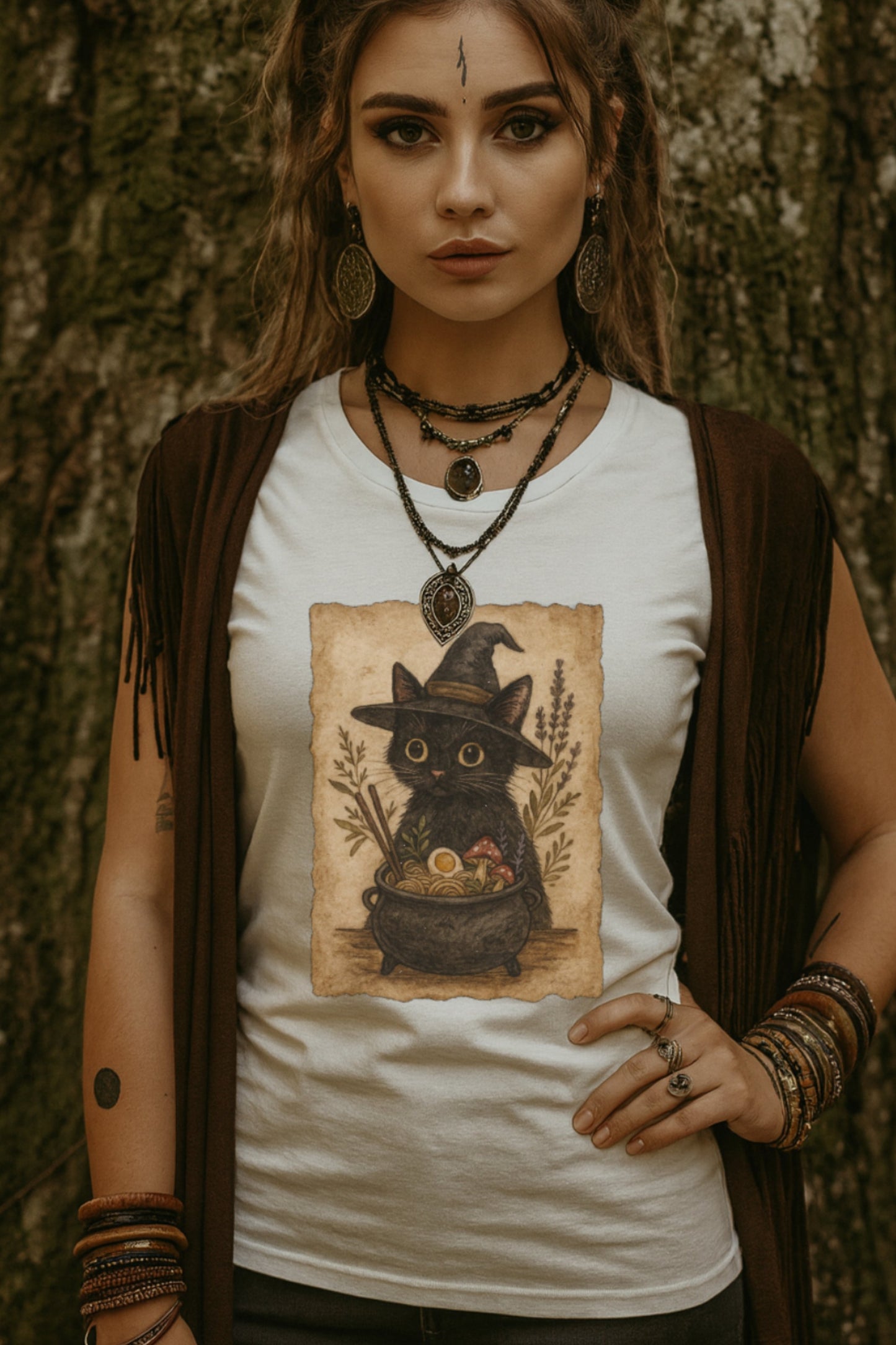 Witchy Ramen Noodle Black Cat Tee Printify