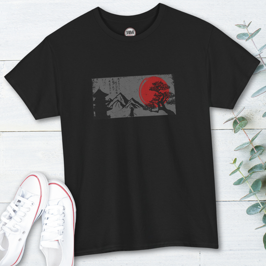 Clothing for men with Japanese artwork – samurai, bonsai, red sun