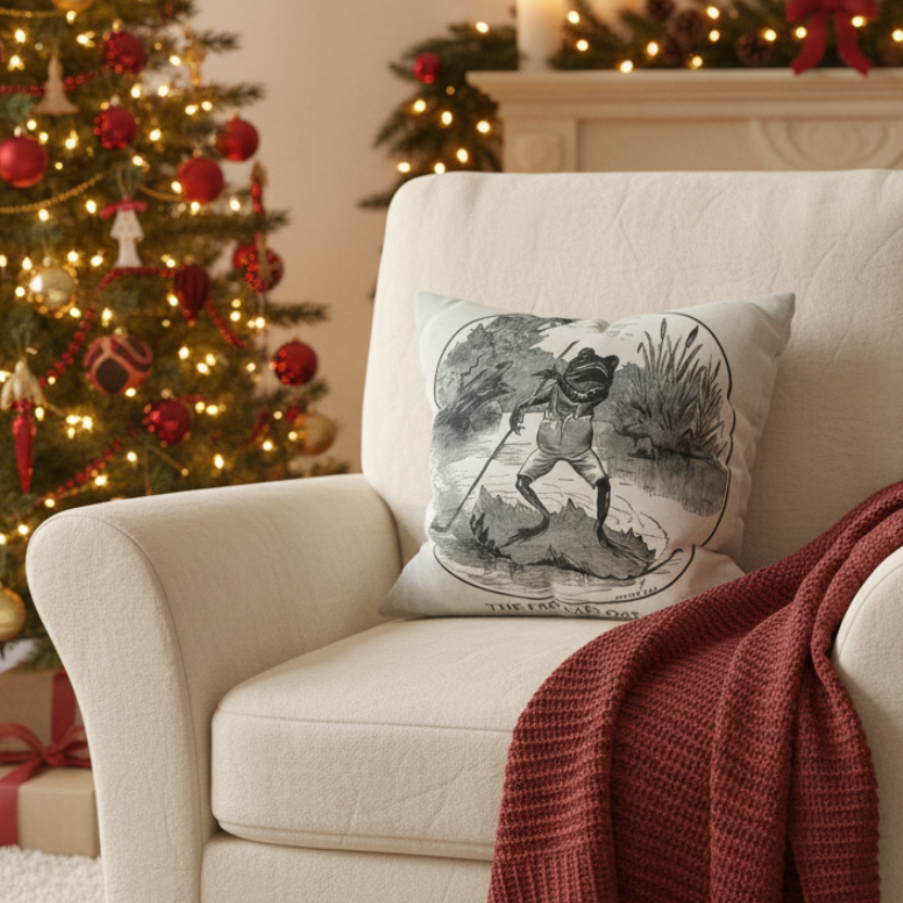 Antique Vintage The Frog Afloat Cushion Cover in Christmas Scene