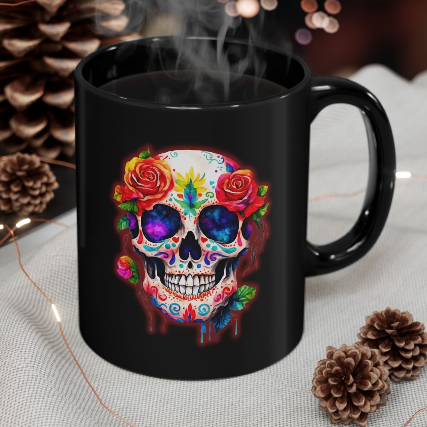 day of the dead calavera 11 oz black mug