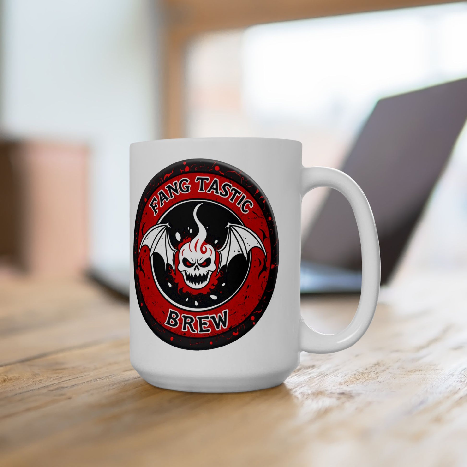 Fang Tastic Brew Horror Coffee Mug – Gothic Vampire Bat Cup Black or White
