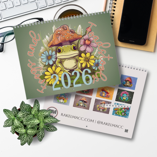 Frogs & Toadstools 2026 Wall Calendar - Cute Frog Lover Gift & Kids Room Decor