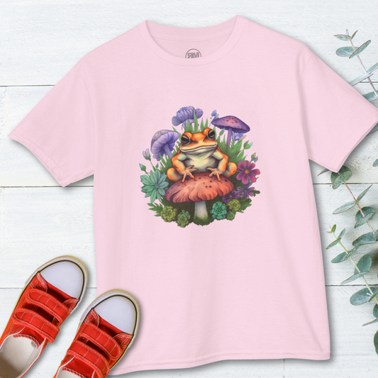 Frog on Toadstool Kids T Shirt, Childrens Frog Toadstool Tee
