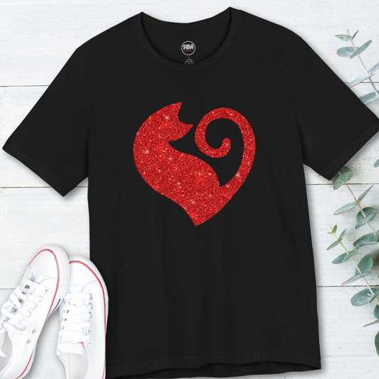Cat Heart Red Glitter Tee