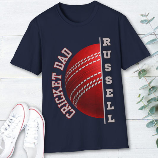 Personalised Cricket Dad T Shirt, Custom Name Gift, Unique Father’s Day Tee