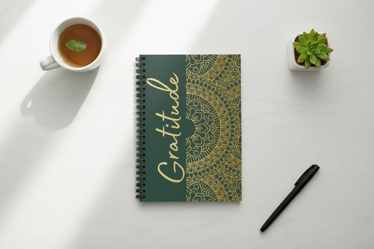 Gratitude Journal Top View Lifestyle Mockup