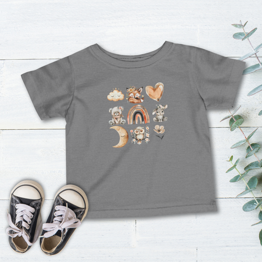 Boho Woodland Animals Toddler T Shirt, Cute Forest Creatures Kids Tee