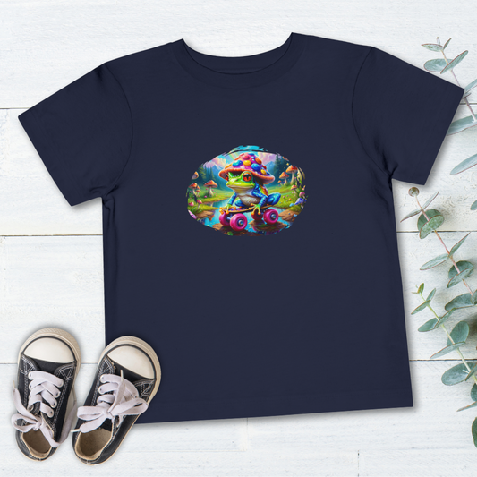 Skateboarding Frog Toddler T Shirt, Playful Frog Skate Tee for Kids