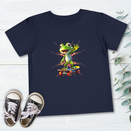 Skateboarding Frog Toddler T Shirt, Playful Frog Skate Tee for Kids