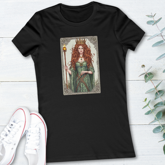 Queen of Wands Tarot T Shirt in Scarlet, Creative Fire Tee