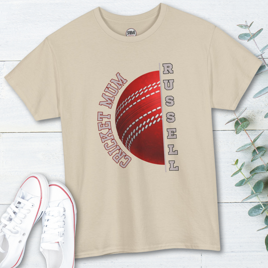 Personalised Cricket Mum T Shirt, Custom Name Gift for Cricket Loving Mothers