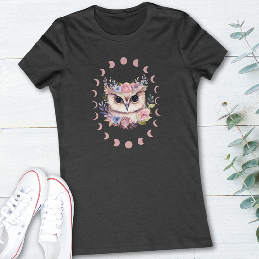 Owl Moon Phase Womens Shirt, Cottagecore Nature Graphic Tee