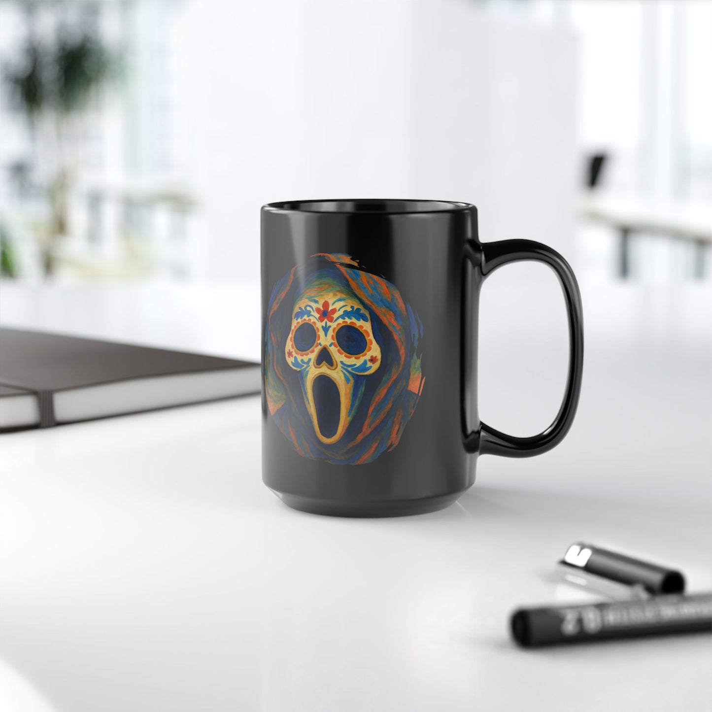 Spooky Sugar Skull Mug | Horrorcore Day of the Dead Coffee Cup Black or White