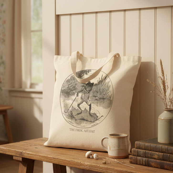 The Frog Afloat tote bag cottagecore lifestyle mockup