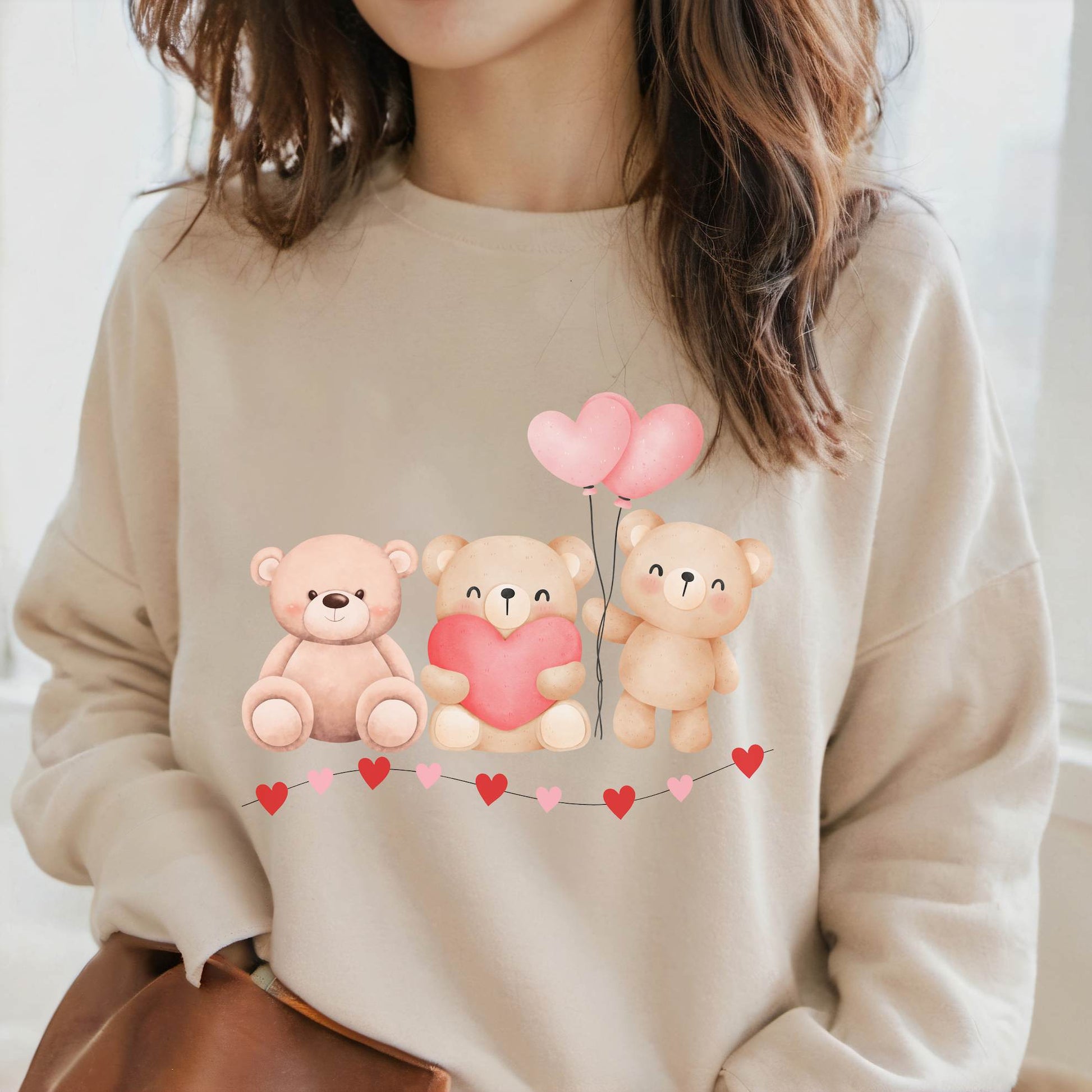 Teddy Bear Valentines Day Sweatshirt, Cute Valentine Pullover for Women Printify