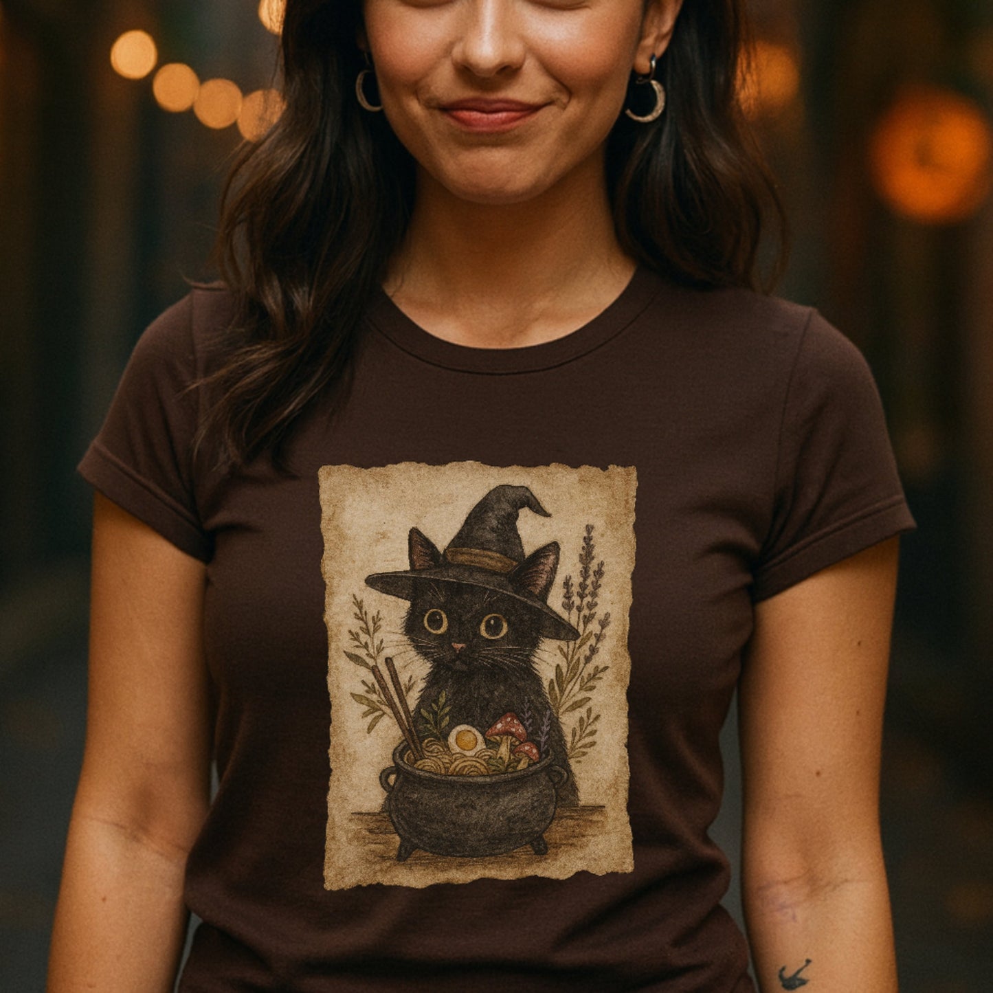 Witchy Ramen Noodle Black Cat Tee Printify